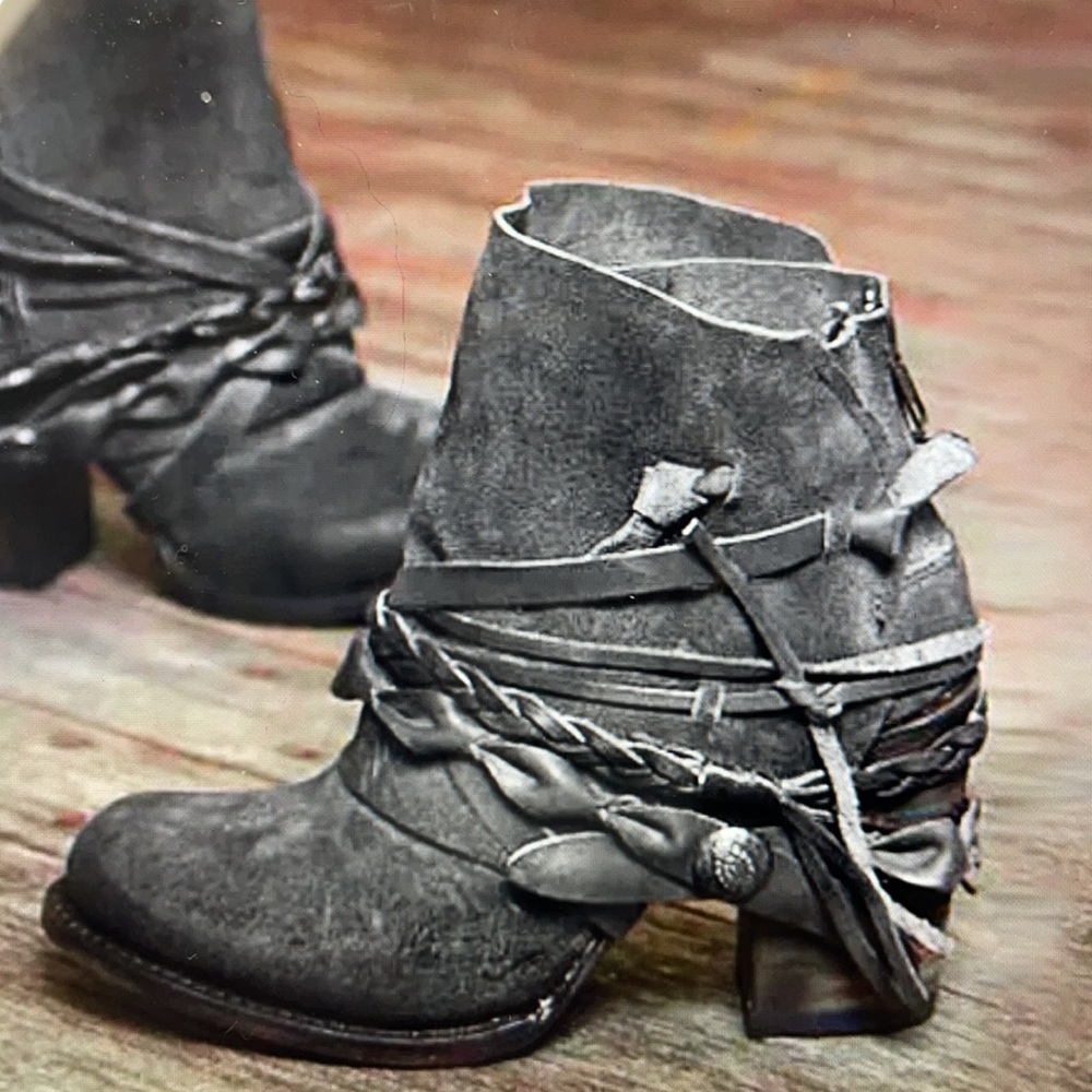 Women's Casual Gray Zipper Braided Booties